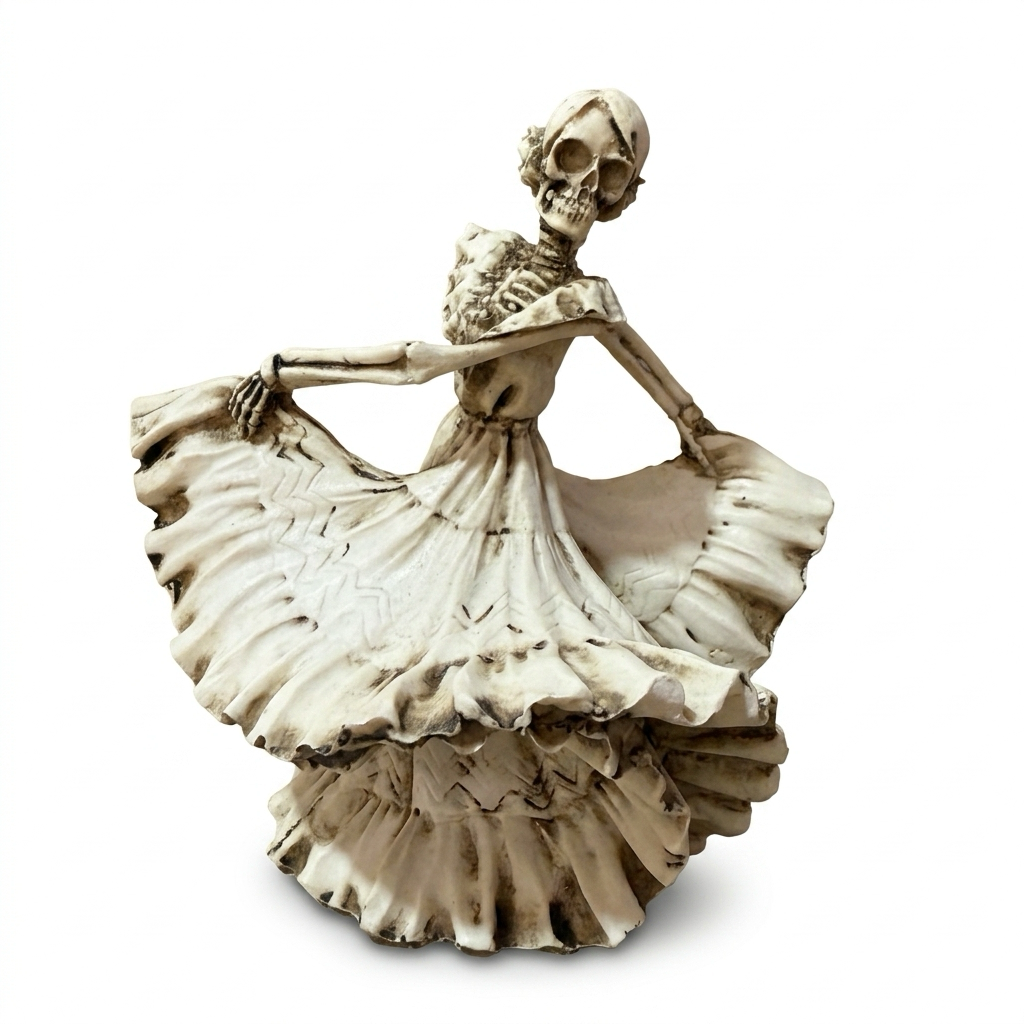Day of the Dead Catrina dancer figurine, hand-finished Mexican folk art.