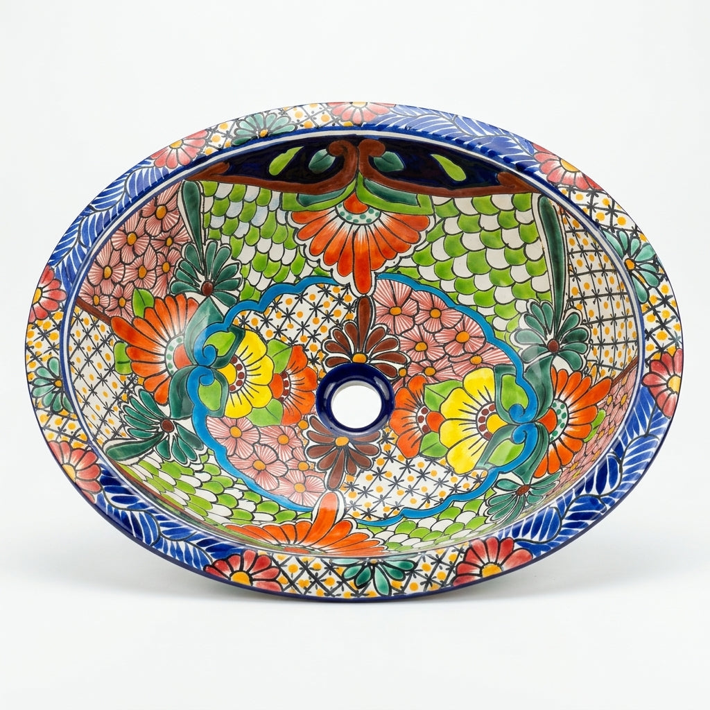 Hand-Painted Talavera Vessel Sink Basin — One-of-a-Kind