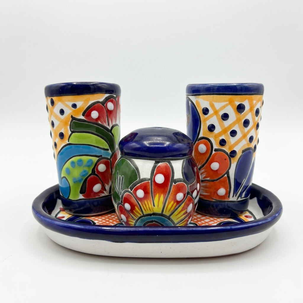 Hand-Painted Talavera Tequila Set — One-of-a-Kind (4-Piece)