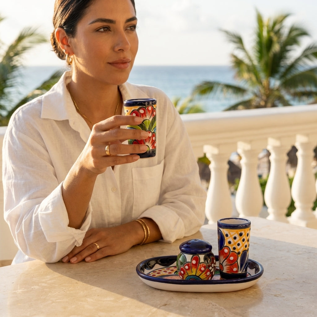 Hand-Painted Talavera Tequila Set — One-of-a-Kind (4-Piece)