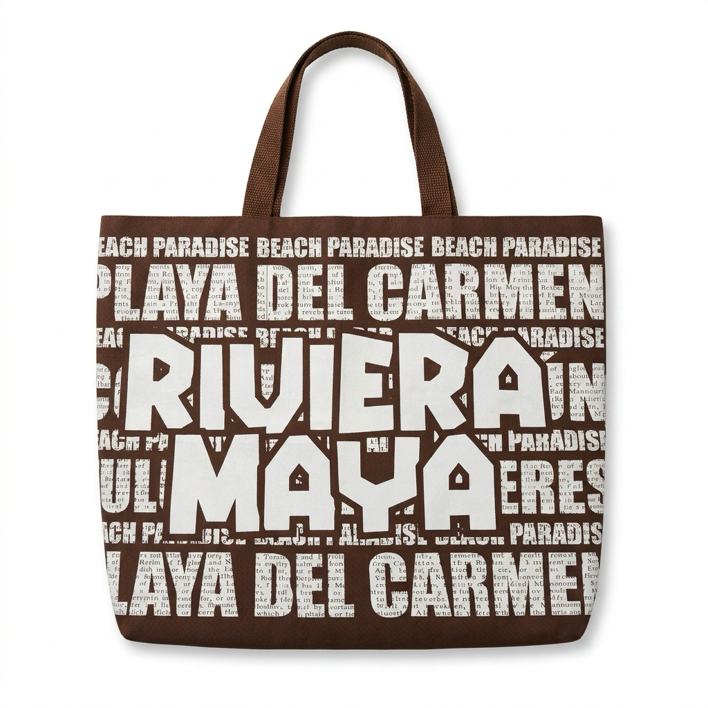 Riviera Maya / Playa del Carmen brown beach tote bag, Cancun souvenir.