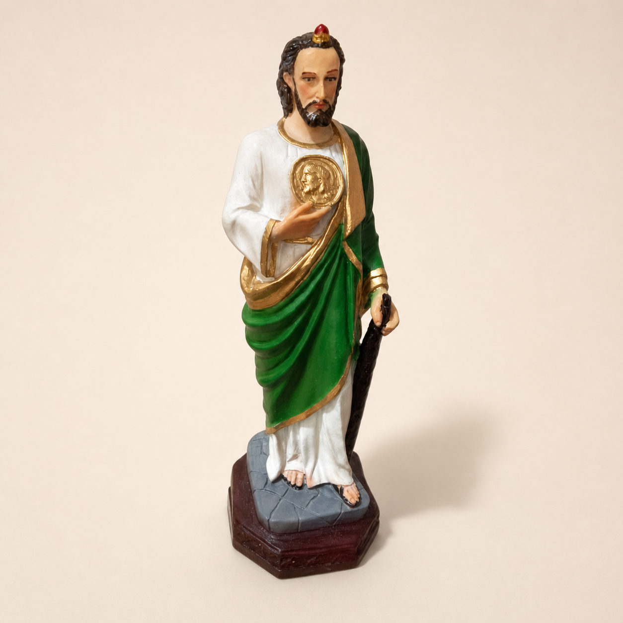 San Judas Tadeo 25 cm hand-painted statue three-quarter view
